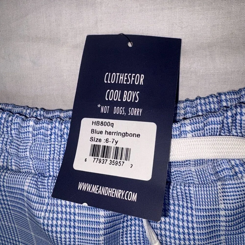 NEW NWT Me & Henry Blue White Herringbone Swim Shorts Bathingsuit 6/7Y Preppy